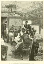 Interieur van de Restauratiewagon van de Oriënt Express (gravure)