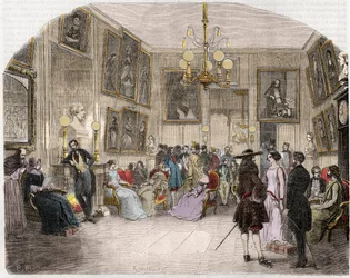 Interieur van de groene kamer (Comédie Française in Parijs) - Vue intérieure du foyer des artistes - Comédie Française - Gravure in 