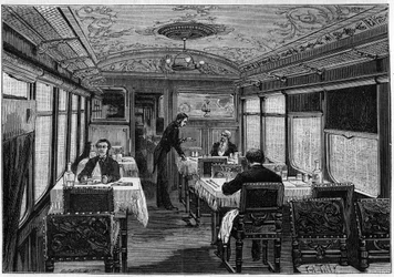 Interieur van de eetkamer van de Oriënt-Express in 1884.