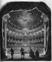 Interne weergave van het theater van het kasteel van Versailles. Gravure uit 1867-1868.