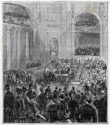 Jacques Babinet (1794 - 1872), Franse natuurkundige en astronoom op de plechtige bijeenkomst van de vijf Academies in 1840 - Gravure in 