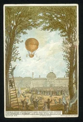 Jacques Charles en Marie-Noel Robert maken de eerste opstijging in een waterstofballon, Parijs, 1 december 1783