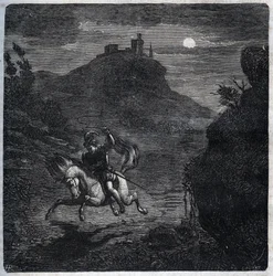 Jean de Laval, graaf van Châteaubriant (Laval-Châteaubriant) (1486-1543), vluchtte naar Engeland nadat hij zijn vrouw Françoise de Foix, gravin van Châteaubriant (ca. 1495-1537), had vermoord. Gravure uit 1871 in “Histoire Des Cocus Celebres” door Henry