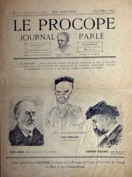 Journal du Proope, Parijs café, februari 1895: portretten van Franse dichters Paul Verlaine, Paul Arene en Laurent Tailhade.