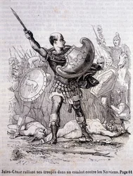 Julius Caesar verzamelt zijn troepen in een gevecht tegen de Nerviërs - in 