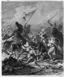 Koning Othon I van Germania, de Grote (912-973) verrast door de rebellen in Rome. Gravure in 