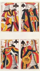 Koning en Koningin speelkaarten (gekleurde houtsnede)