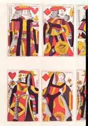 Koning en Koningin speelkaarten (gekleurde houtsnede)