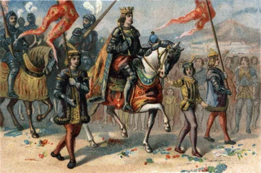 Koning van Frankrijk Karel VIII (1470-1498) betrad Napels, Italië, 22 februari