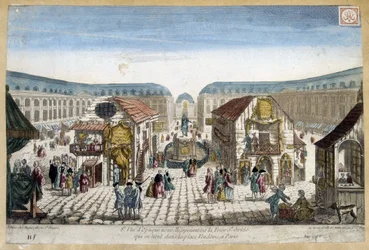 La Foire St Ovide, Place Vendome in Parijs - gravure