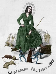 La Gigogne politique de 1848 (George Sand (Aurore Dupin, Baronne Dudevant) (1804-1876) Franse schrijfster). Cartoon gemaakt in Bourges in 1848 uit de romantische collectie van Adolphe Jullien.
