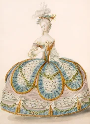 Dame gekleed voor een koninklijke gelegenheid, ontwerp toegeschreven aan Anvorious, gepubliceerd april 1796