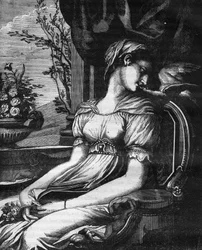 Lais, oorspronkelijk uit Sicilië, werd gevangen genomen en als slaaf naar Korinthe gebracht. Ze werd de minnares van Aristippe, Demosthenes en Diogenes de cynicus. Gravure in 