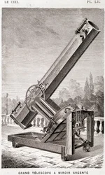 Grote zilveren spiegeltelescoop (Léon Foucault systeem), equatoriaal gemonteerd voor het Marseille Observatorium - in "De Hemel" door Amédée Guillemin, Hachette, Parijs