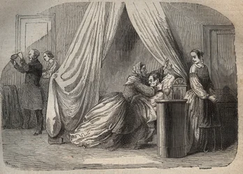 Laatste momenten van Charles Lafarge (1811-1840), echtgenoot van Marie Fortunee Capelle, Marie Lafarge (Madame) (1816-1852) Franse crimineel - Gravure in 