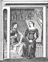 Lancelot en Guinevere, naar een miniatuur uit een 14e-eeuws manuscript, uit Wetenschap en Literatuur in de Middeleeuwen door Paul Lacroix, gepubliceerd in Londen 1878