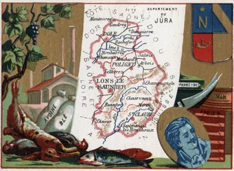Le Jura (39), Franche Comte (Franche-Comté), Frankrijk. Lokale specialiteit: jacht, haver, tarwe, edelstenen, wijn en papier. Portret van Rouget de L