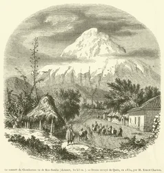 De top van de Chimborazo gezien vanaf Rio-Bamba, afstand, 32 kilometer