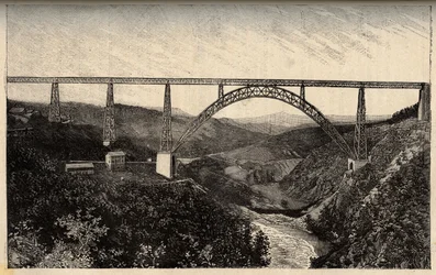 Le viaduct de Garabit - Cantal - Auvergne-Rhone-Alpes - gravure in 