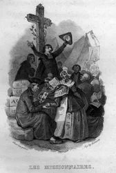 De missionarissen Chanson de Beranger in "Oeuvres completes" (1834) door Pierre Jean de Beranger (1780-1857), Franse dichter en songwriter.