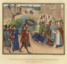 De vier zonen van Aimon, moord op Renaud de Montauban (kleur litho)