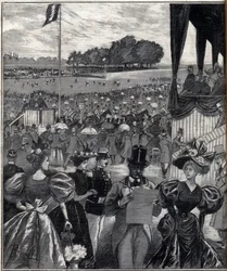 Les courses de Lyon (renbanen van Lyon) - na de grand prix - gravure in 