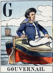 Letter G zoals roer. Marine alfabet. Epinal beeld, eind 19e eeuw