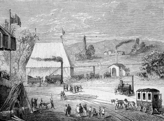 Locomotiefwedstrijd gehouden in Liverpool, oktober 1829 - in Album van Wetenschap; beroemde geleerden; Grote ontdekkingen 1896