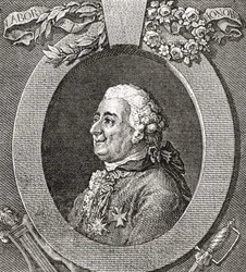 Louis-Élisabeth de la Vergne, graaf van Tressan, 1705-1783. Franse soldaat, arts, wetenschapper, mediëvist en schrijver. Uit Les Heures Libres gepubliceerd 1908.