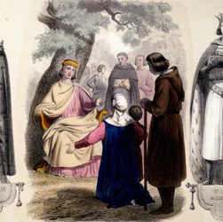 Louis IX, genaamd Saint Louis (1214-1270) die recht spreekt onder een eik