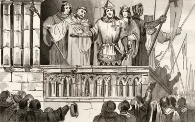 Lodewijk VII (1120-80) de Jonge verzamelt steun voor de Tweede Kruistocht in 1144, uit 