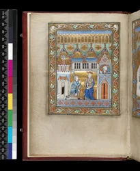 MS 300 f.IIIv, David, tweemaal afgebeeld, verneemt de dood van Absalom, uit de Psalter en Getijden van Isabella van Frankrijk, Parijs, ca. 1265-70