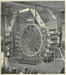 Machine voor het drukken van behang in maximaal twintig kleuren, pub. 1873 gravure, 1873