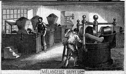 Chocoladeproductie: meng- en maalmachines. Fabriek van M. Masson, Parijs