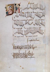 Manuscriptpagina van een verzameling Franse liedpartituren. 15e eeuw. Dijon, Gemeentelijke Bibliotheek
