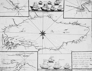Kaart van Lake Ontario met de Engelse en Franse vloten