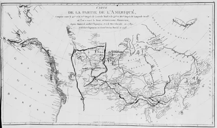 Kaart van Noord-Amerika, met de expedities van Sir Alexander Mackenzie in 1789 en 1798 naar de Noordelijke IJszee