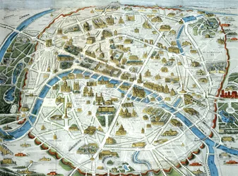 Kaart van Parijs met de beroemde monumenten van de stad, 1882