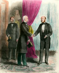 Marechal Mac Mahon (1808-1898) bezoekt de nieuwe president van de republiek Jules Grevy (1807-1891) na de presidentsverkiezingen in 1879. Privécollectie.