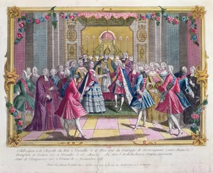 Huwelijk van de Dauphin van Frankrijk (toekomstige Lodewijk XVI) met aartshertogin Marie-Antoinette in de kapel van Versailles op 16 mei 1770