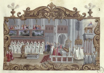 Mis gewijd aan St. Genevieve, uit een manuscript, 1709
