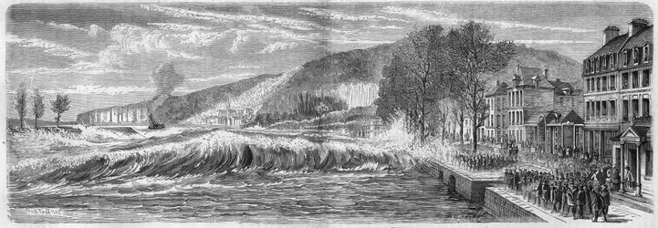 Meteorologisch fenomeen: effect van de vloed op de bar van de Seine bij Villequier (Seine Maritime, 76), 9 maart