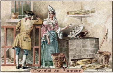Verdwenen beroep: afbeelding van een oestervrouw, met een typische muts, in Parijs in 1750