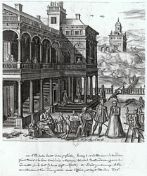Michel de Nostradame (1503-66) wordt geraadpleegd over het lot van de zeven kinderen van Catherine de Medici (1519-89) en Henri II (1519-59) 1548