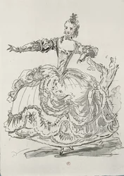 Miss Puvigne als Het Levende Standbeeld, in Pigmalion, een libretto door Lamotte, gecomponeerd door Jean-Philippe Rameau, 1748 (kleurgravure)