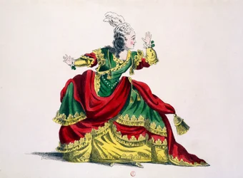 Miss Sainval als Zenobie in Zenobie en Rhadamisthe, facsimile door Guillaumot fils (handgekleurde gravure)