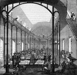 Geld maken: rollen en snijden. Gravure in 