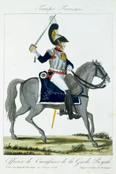 Bereden Officier van de Cuirassiers van de Koninklijke Wacht, uit Troupes Francaises, uitgegeven bij Basset, Parijs