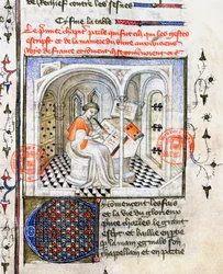 Ms.2028 Een monnik schrijft, uit Chroniques de Saint-Denis