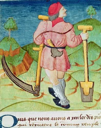 Ms.3066 fol.39v De Arbeider, uit Le Livre des echecs moralises, door Jacques de Cessoles